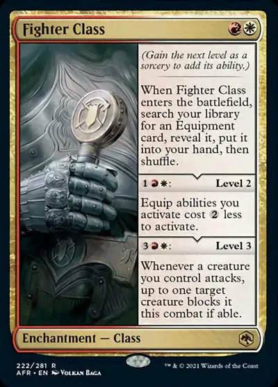 Fighter Class enchantment can be incredibly strong in white-red Equipment decks in MTG