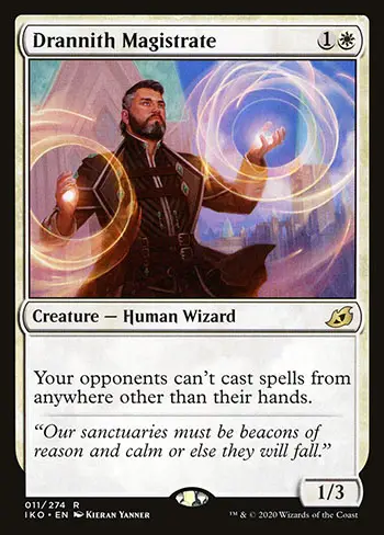 Drannith Magistrate normally stops Commanders, but with Knowledge Pool it can become a stax combo that stops all spells from opponents. 