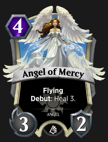Angel of Mercy in Spellslingers has 2 keywords, Flying and Debut.