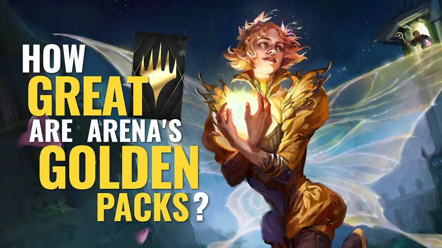 full cost and benefit analysis between MTG Arena's new Golden Packs and Draft and Mythic Packs.