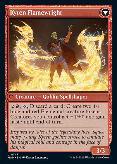 Kyren Flamewright is the transformed face of a Battle Siege card in MTG March of the Machine - exclusive preview card Tap&Sac