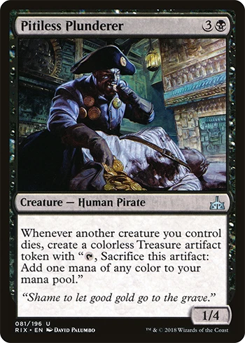 Pitiless Plunderer is one of the exceptional MTG uncommons that is worth above 10dollars a piece, more than most rares and even mythic rare cards.
