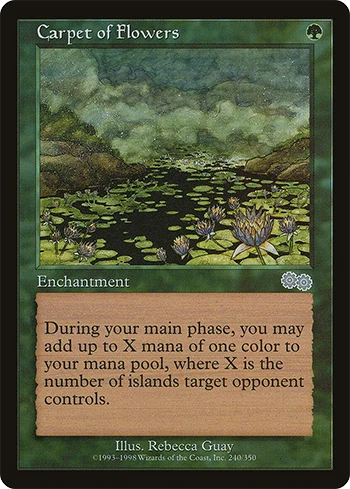 Carpet of Flowers is one of the exceptional MTG uncommons that is worth above 10dollars a piece, more than most rares and even mythic rare cards.