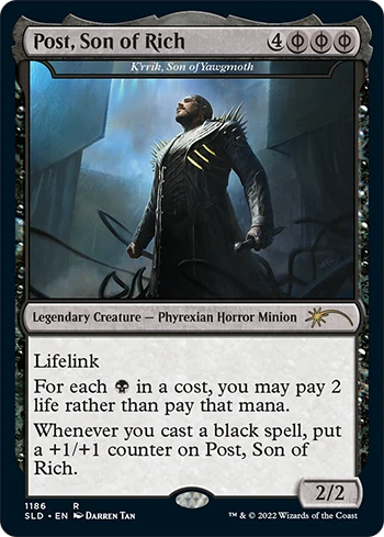 K'rrik is a classic black Commander that has always been one of the strongest in MTG. His ability to pay life for black Mana lets you cheat out spells and oppressive creatures easily. Many consider K'rrik to be one of the top 10 most powerful Commanders in the game. 